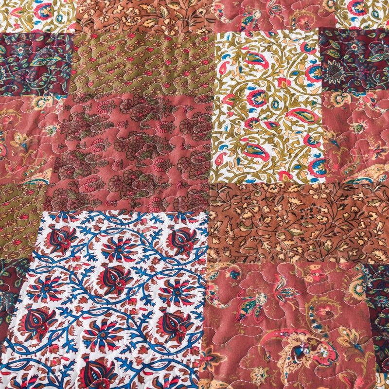 SLPR Red Riches 50" x 60" Fall Quilted Throw Blanket, Brown and Rust Floral Pattern Throw Quilt for Couch and Bed, Autumn Red Toned Patchwork Lap Quilt - Image 5